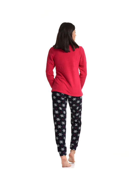 Vienetta Secret Winter Damen Pyjama-Set Vlies Rot Vienetta Vienetta