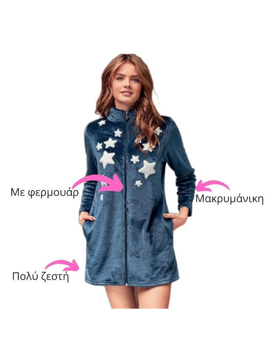 Infiore Winter Women's Fleece Robe Blue