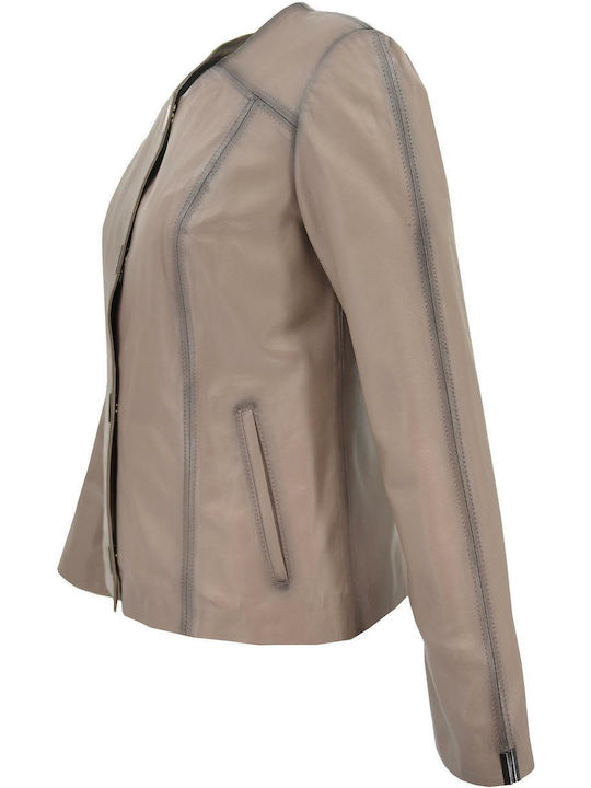 Dermatina 100 Women's Leather Waisted Blazer Beige