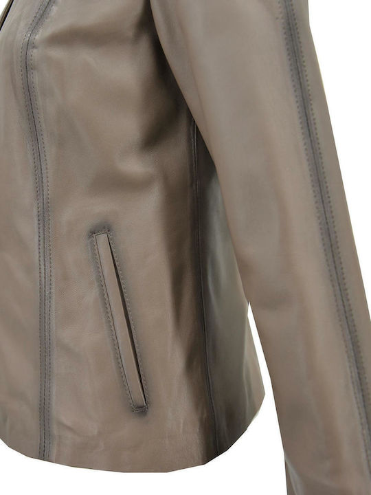 Dermatina 100 Damen Leder Mittellang Blazer Beige