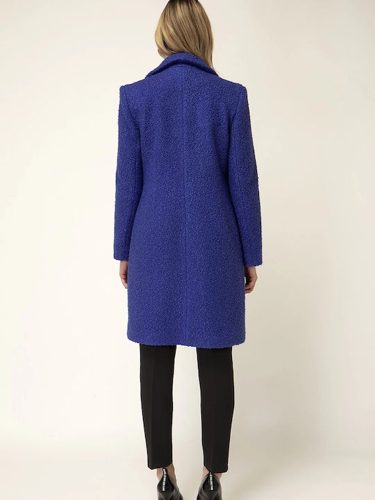 Curly Women's Blue Peacoat with Buttons