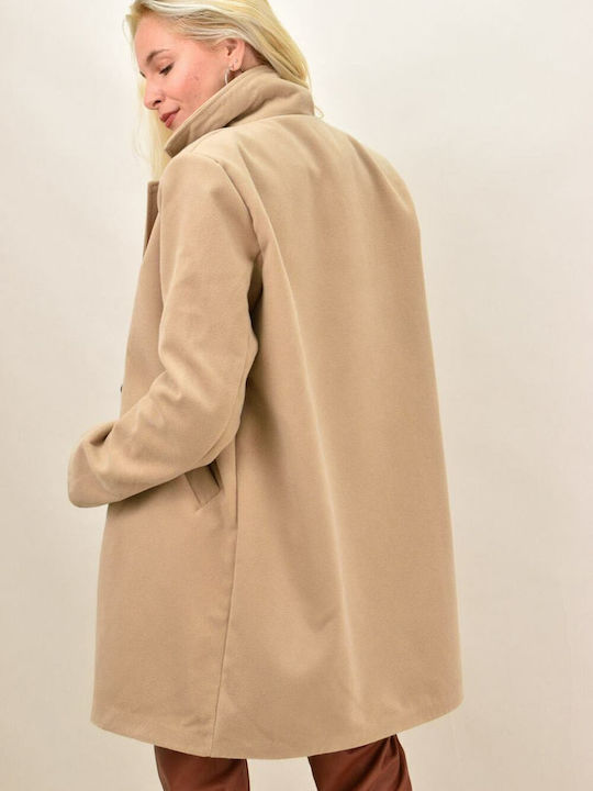 Damen Beige Mantel mit Knöpfen