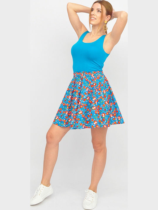 Mini Φούστα Floral Τιρκουάζ