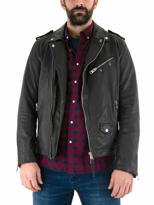 Oakwood Hell Cuir Men's Winter Leather Biker Jacket Green