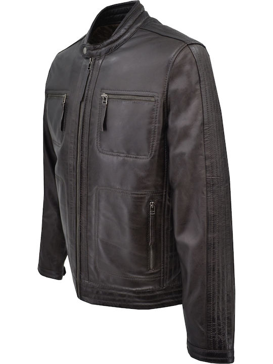 Δερμάτινα 100 Men's Winter Leather Biker Jacket Brown