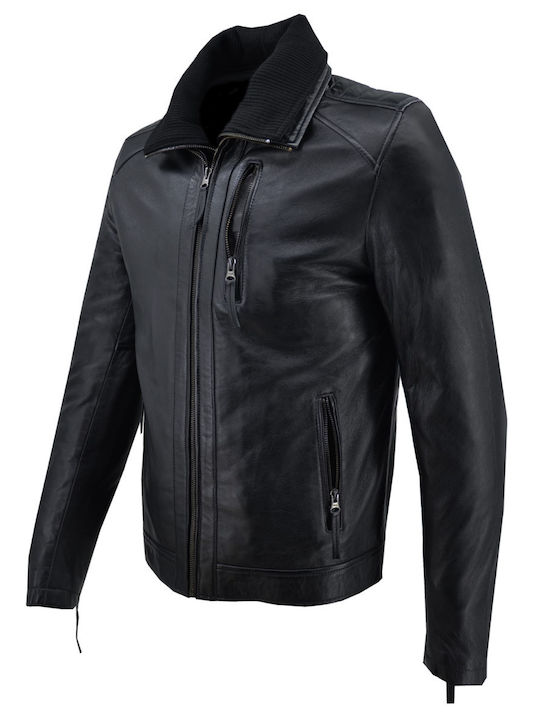 Δερμάτινα 100 Ανδρικό Δερμάτινο Μπουφάν Biker BLACK