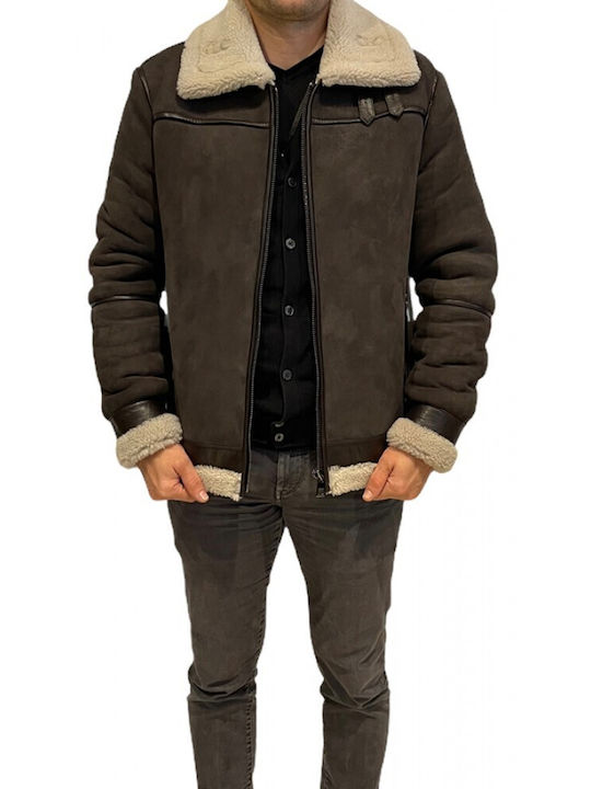 MARKOS LEATHER Men's Winter Leather Jacket Gray