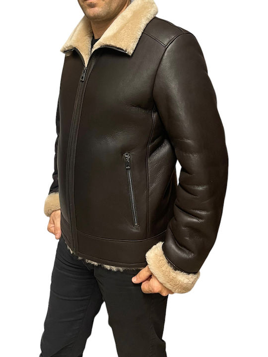 Leather Winter Jacket Brown