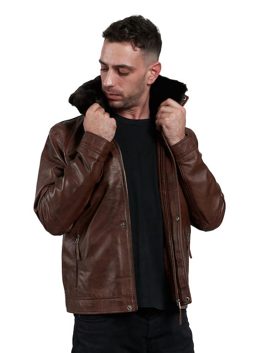 Leatherland Oscar Koniak Men's Winter Leather Jacket Brown