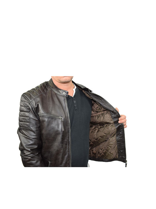 Leatherland Zalando Ανδρικό Δερμάτινο Μπουφάν Biker Καφέ