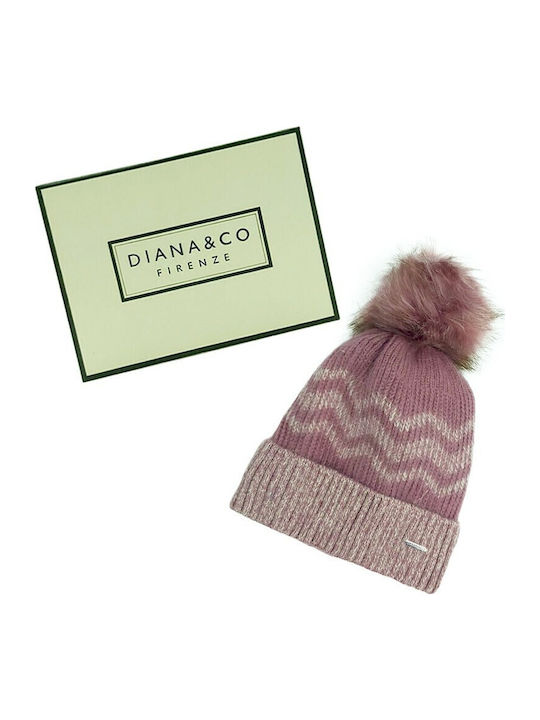 Pom Pom Beanie Γυναικείος Σκούφος Πλεκτός σε Ροζ χρώμα