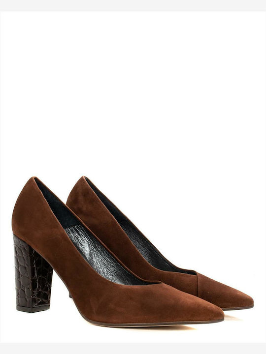 Paola Ferri Suede Pointed Toe Brown Heels