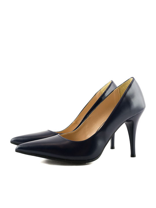 Stefania Leather Pointed Toe Stiletto Navy Blue High Heels