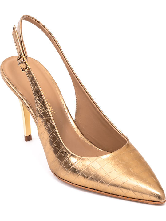 Philippe Lang Leather Pointed Toe Gold Heels