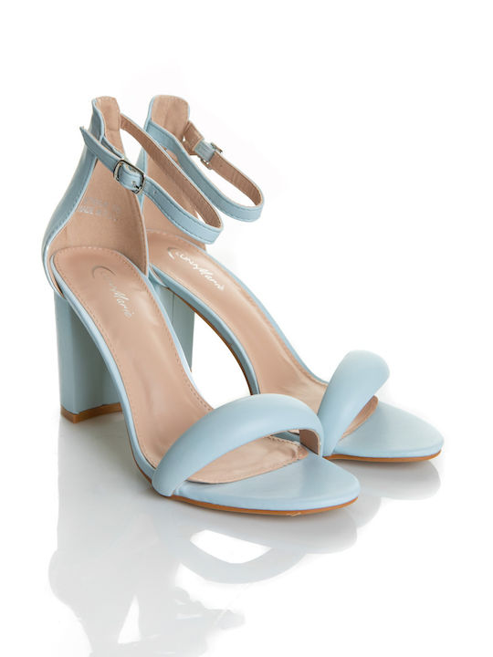 Shoe Art Women's Sandals Light Blue with Thin High Heel