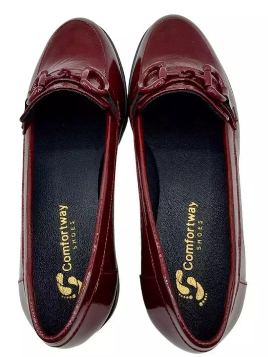 Comfort Way Shoes Patent Leather Women's Moccasins in Burgundy Color