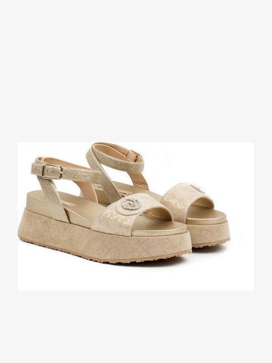 Frida Women's Flat Sandals Flatforms in Beige Color