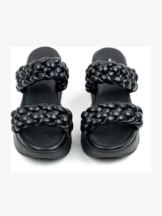 Δερμάτινα Γυναικεία Σανδάλια Flatforms Μαύρα