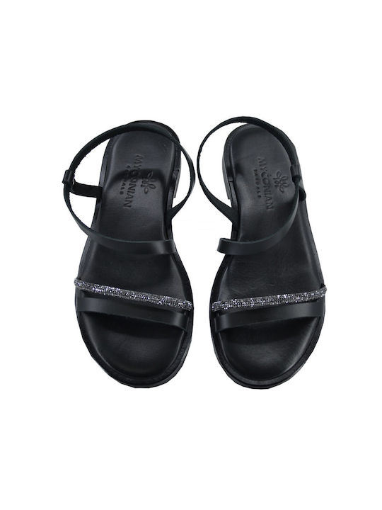 Dermatina 100 Leather Women's Flat Sandals in Black Color