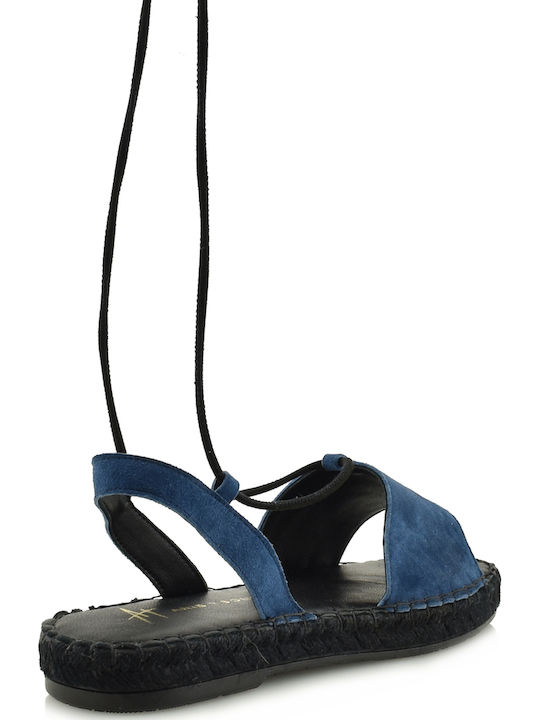 Leder Flache Sandalen für Damen in Blau Farbe