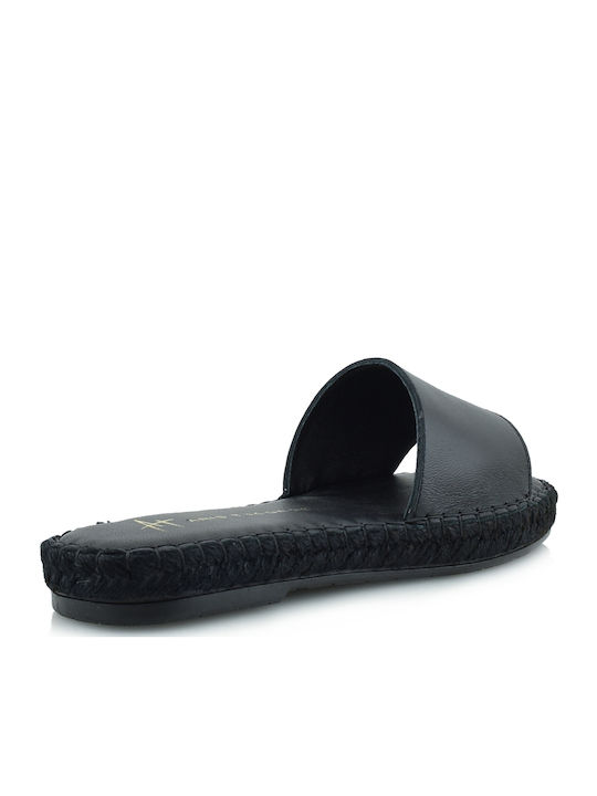 Leder Flache Sandalen für Damen in Schwarz Farbe