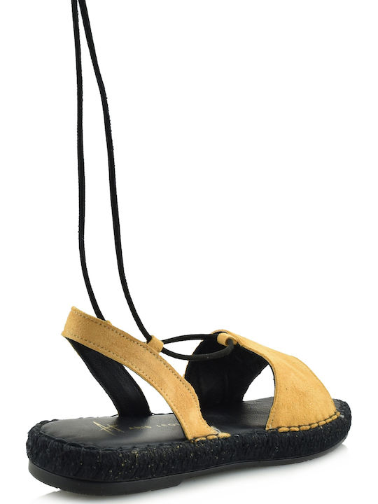 Leder Flache Sandalen für Damen in Gelb Farbe
