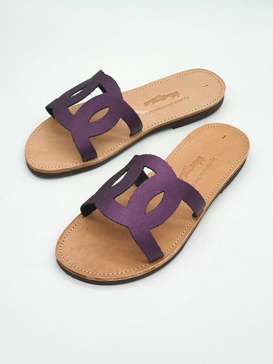 Kypraiosleather Leather Women's Flat Sandals in Purple Color