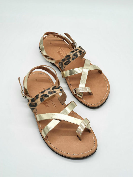 Kypraiosleather Leather Women's Flat Sandals in Beige Color