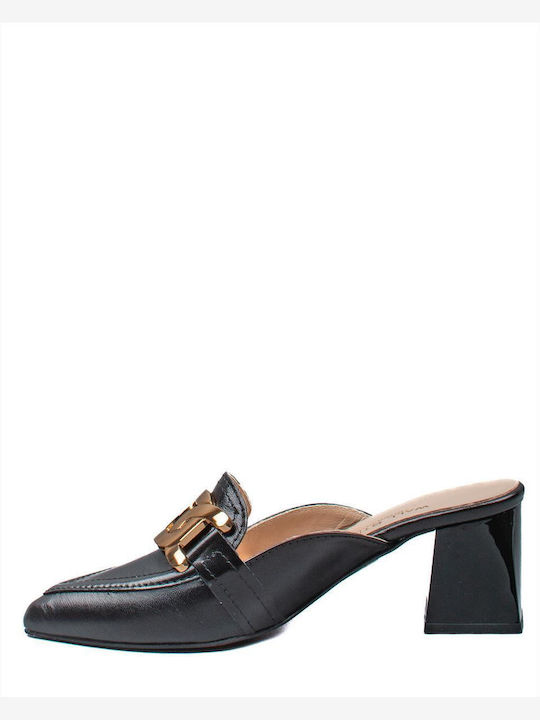 Wall Street Chunky Heel Leather Mules Black