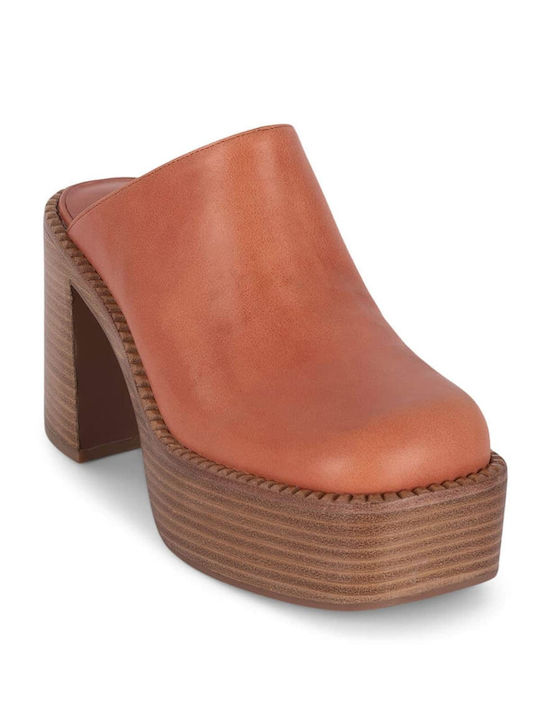 Jeffrey Campbell Drummer Leder Mules mit Chunky Hoch Absatz in Orange Farbe