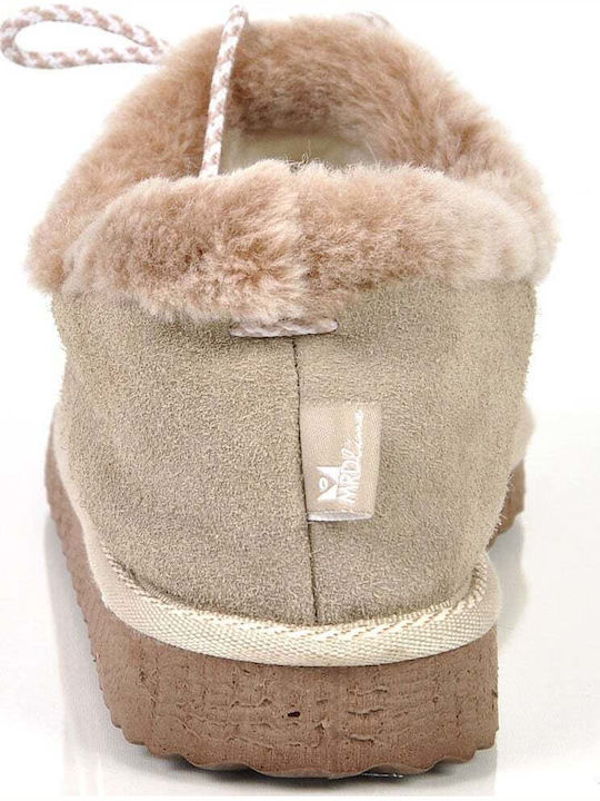 Closed Leather Women's Slippers Beige
