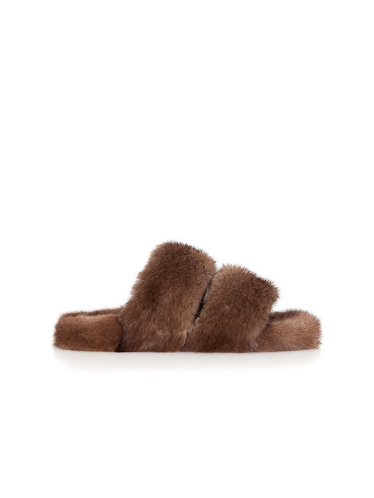 MRDline Mavrudis Mrd Line Winter Women's Slippers with fur in Brown color