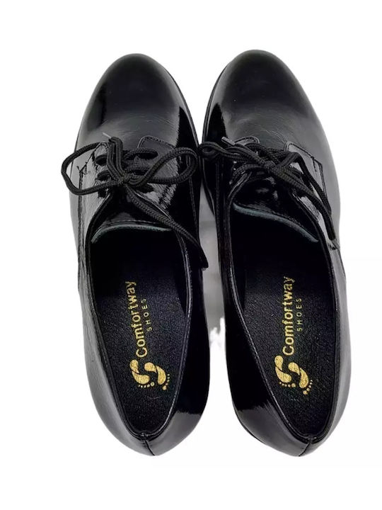 Comfort Way Shoes Γυναικεία Oxfords από Λουστρίνι σε Μαύρο Χρώμα