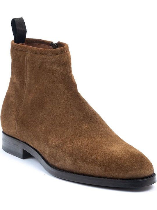 Perlamoda Men's Suede Boots with Zipper Tabac Brown