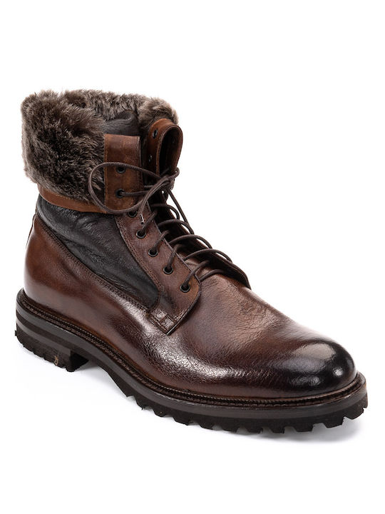 Perlamoda Men's Leather Military Boots Tabac Brown