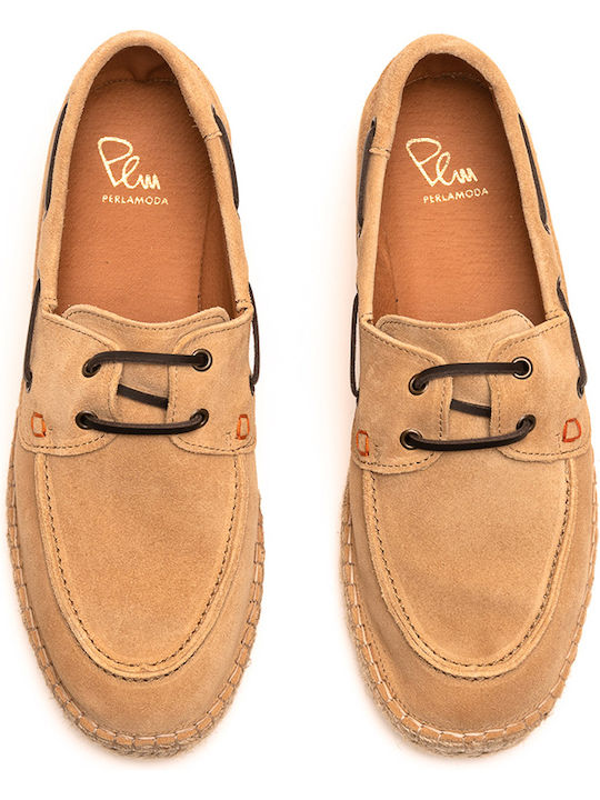 Perlamoda Men's Suede Boat Shoes Beige