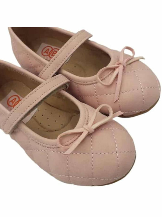 Aby Kids Anatomic Leather Ballerinas with Hoop & Loop Closure Pink