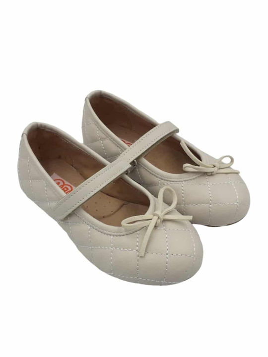 Kids Anatomic Leather Ballerinas with Hoop & Loop Closure Beige
