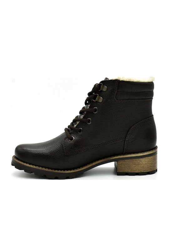 Leather Women's Ankle Boots with Fur Brown