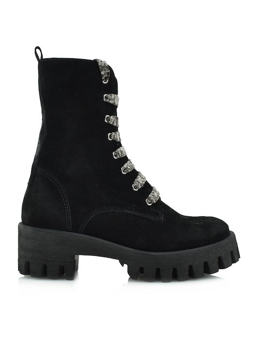 Aris Tsoubos Army Boot Wildleder Damen Knöchelstiefel Schwarz