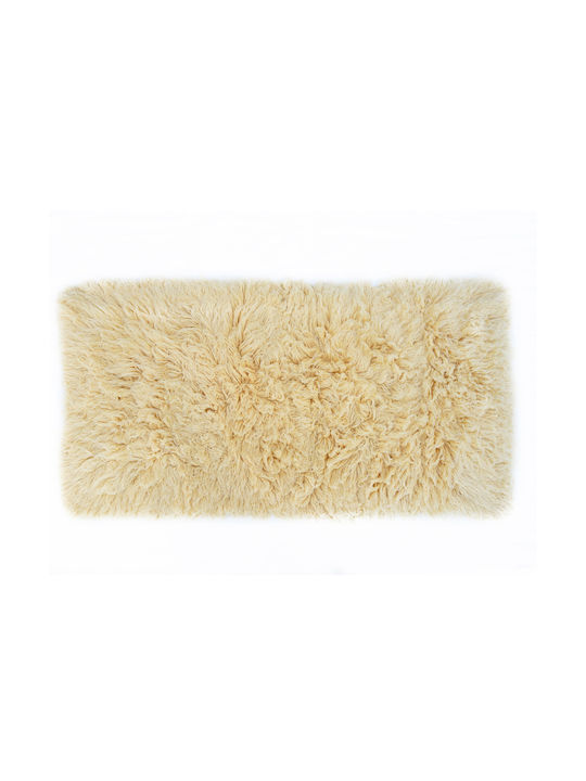 Handmade Rug Rectangular Shaggy Wool Yellow