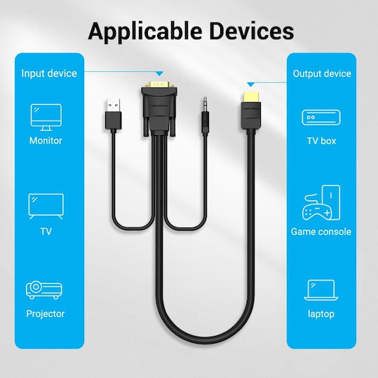 Vention Cable HDMI male - USB-A male / VGA male 3m Black