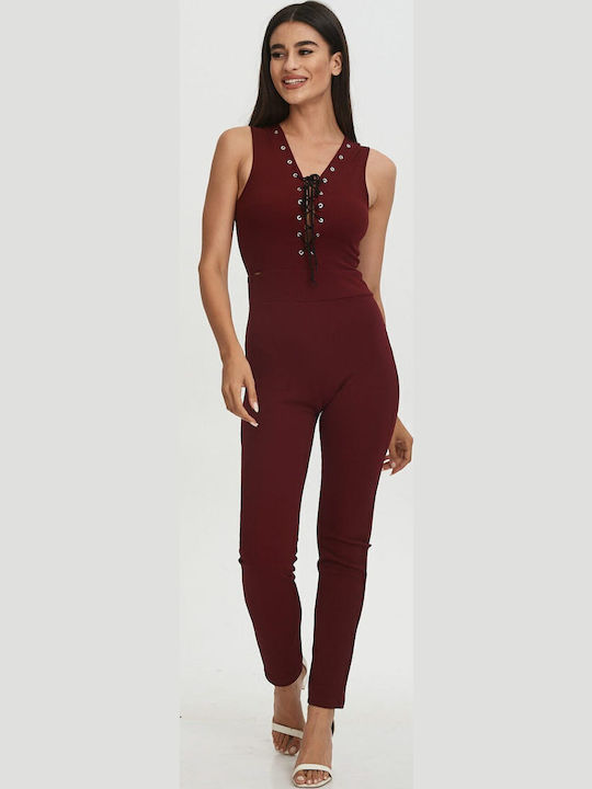 Women's Sleeveless One-piece Suit Burgundy