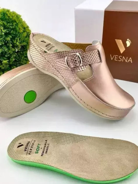 Vesna Γυναικεία Δερμάτινα Ανατομικά Σαμπό Ροζ