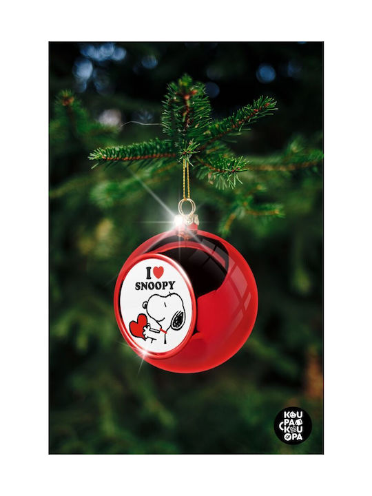 I Love Snoopy Ornament de Crăciun Bilă Plastic Roșu cu Pulbere de Aur cu Paiete 8buc