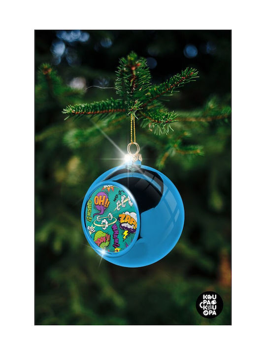 Comic Oh Christmas Plastic Ball Ornament Blue 8cm