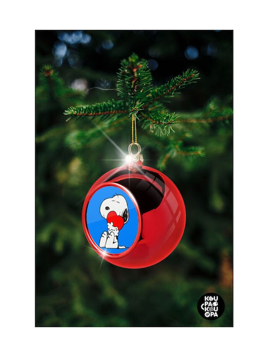 Snoopy Ornament de Crăciun Bilă Plastic Roșu cu Pulbere de Aur cu Paiete 8buc