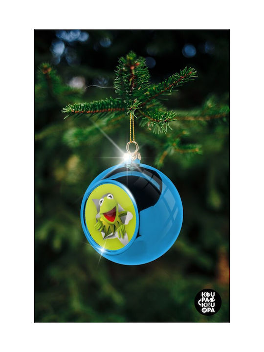 Kermit Frog Ornament de Crăciun Bilă Plastic Albastru cu Pulbere de Aur cu Paiete 8buc