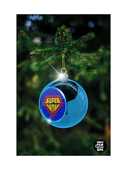 Super Mom 3d Christmas Plastic Ball Ornament Blue 8cm