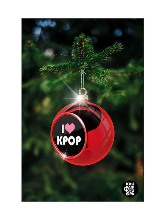 I Love Kpop Ornament de Crăciun Bilă Plastic Roșu cu Pulbere de Aur cu Paiete 8buc